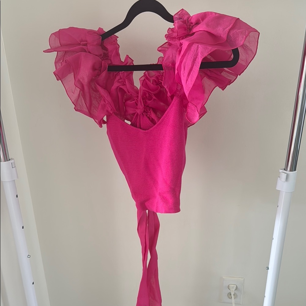 Pink Ruffle sleeved knit Top
